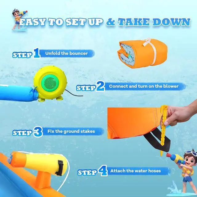 Alt view image 6 of 6 - Inflatable Water Slide Park wtih Splash Pool, Climbing Wall, Water Cannon, Backyard Outdoor Fun Summer Water Plays for Party Birthday Gift (Orange & Yellow)