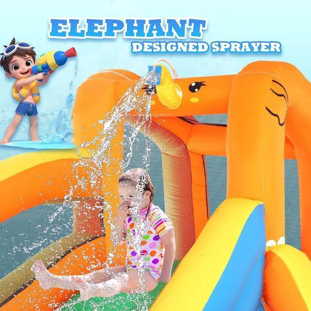 Alt view image 5 of 6 - Inflatable Water Slide Park wtih Splash Pool, Climbing Wall, Water Cannon, Backyard Outdoor Fun Summer Water Plays for Party Birthday Gift (Orange & Yellow)