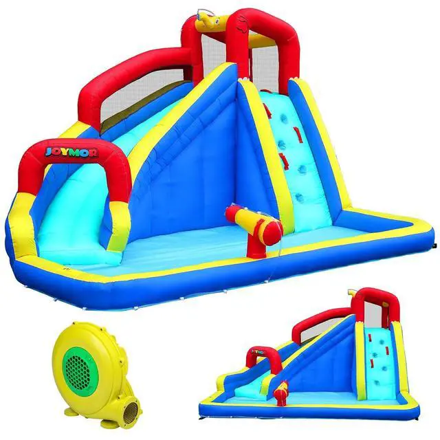 Alt view image 7 of 7 - Inflatable Water Slide Park wtih Splash Pool, Climbing Wall, Water Cannon,Blow up Water Slides for Backyard Outdoor Fun Summer Water Plays for Party Birthday Gift (Blue & Red)