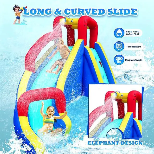 Alt view image 4 of 7 - Inflatable Water Slide Park wtih Splash Pool, Climbing Wall, Water Cannon,Blow up Water Slides for Backyard Outdoor Fun Summer Water Plays for Party Birthday Gift (Blue & Red)