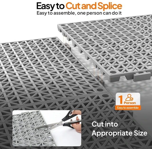 Alt view image 2 of 7 - 12''x12'' PVC Interlocking Floor Tile, 12 Pack Grey Anti-Fatigue Floor Mat, Restaurant Drainage Kitchen Mat, Cushioned Flooring Mat, Non-Slip Garden Tile for Poolside, Wet Area, Deck