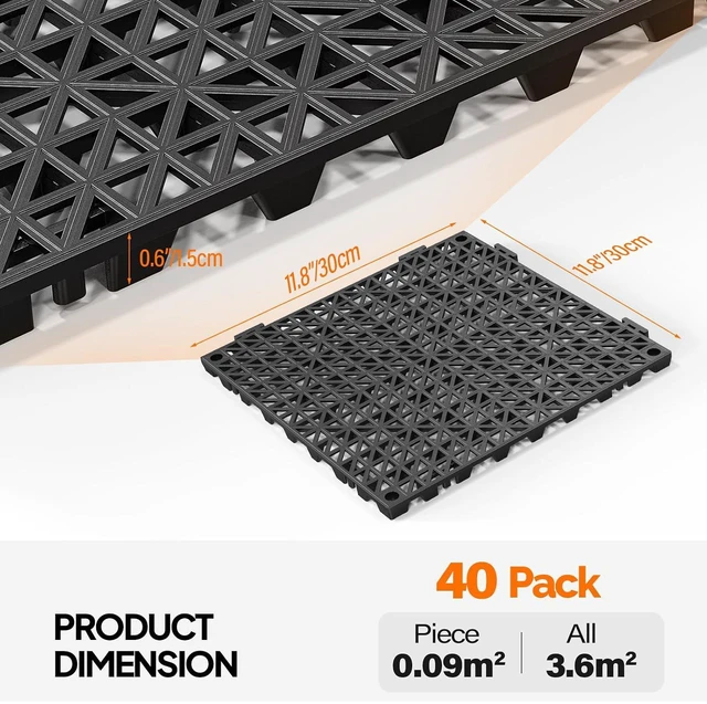Alt view image 7 of 7 - 12''x12'' PVC Interlocking Floor Tile, 55 Pack Black Anti-Fatigue Floor Mat, Restaurant Drainage Kitchen Mat, Cushioned Flooring Mat, Non-Slip Garden Tile for Poolside, Wet Area, Deck Tiles