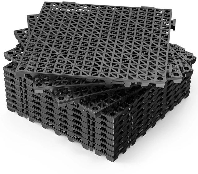 Main image of 12''x12'' PVC Interlocking Floor Tile, 12 Pack Black Anti-Fatigue Floor Mat, Restaurant Drainage Kitchen Mat, Cushioned Flooring Mat, Non-Slip Garden Tile for Poolside, Wet Area, Deck