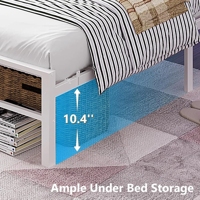 Alt view image 4 of 7 - Twin Bed Frame with Headboard and Wooden Storage Shelf,10.4" Height Under Bed Storage Space,Charging Station and LED Lights,Sturdy & Stable,Embedded Design,Easy Assembly,White (White)