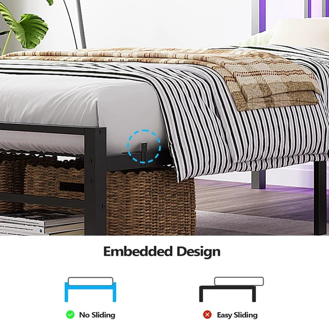 Alt view image 5 of 7 - Twin Bed Frame with Headboard and Wooden Storage Shelf,10.4" Height Under Bed Storage Space,Charging Station and LED Lights,Sturdy & Stable,Embedded Design,Easy Assembly,Black.