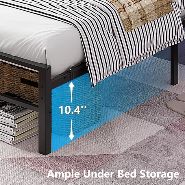 Alt view image 4 of 7 - Twin Bed Frame with Headboard and Wooden Storage Shelf,10.4" Height Under Bed Storage Space,Charging Station and LED Lights,Sturdy & Stable,Embedded Design,Easy Assembly,Black.