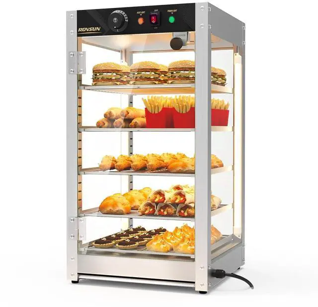 Main image of Commercial Food Warmer Display with Tri-Colors and Adjustable Shelf, 5-Tier Electric Countertop Warmers for Hamburger, Chicken, Bread, Pizza Warmer in Restaurant, Cafe, Store 800W 86-185