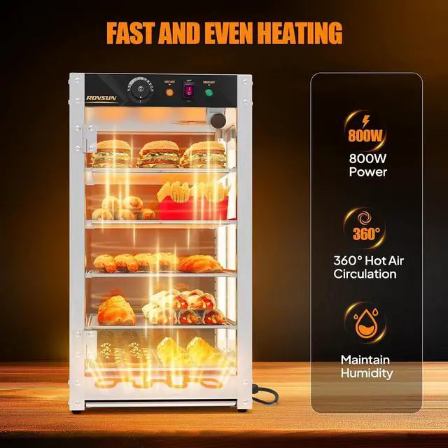 Alt view image 2 of 7 - Commercial Food Warmer Display with Tri-Colors and Adjustable Shelf, 5-Tier Electric Countertop Warmers for Hamburger, Chicken, Bread, Pizza Warmer in Restaurant, Cafe, Store 800W 86-185