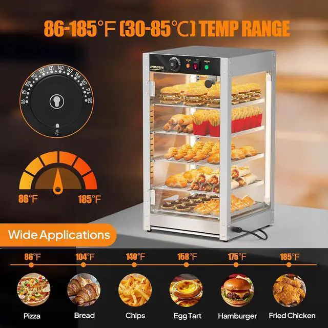 Alt view image 3 of 7 - Commercial Food Warmer Display with Tri-Colors and Adjustable Shelf, 5-Tier Electric Countertop Warmers for Hamburger, Chicken, Bread, Pizza Warmer in Restaurant, Cafe, Store 800W 86-185