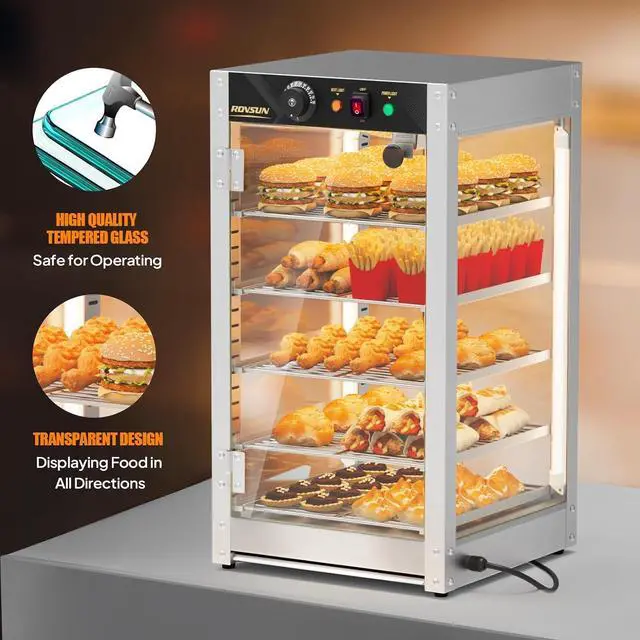 Alt view image 4 of 7 - Commercial Food Warmer Display with Tri-Colors and Adjustable Shelf, 5-Tier Electric Countertop Warmers for Hamburger, Chicken, Bread, Pizza Warmer in Restaurant, Cafe, Store 800W 86-185