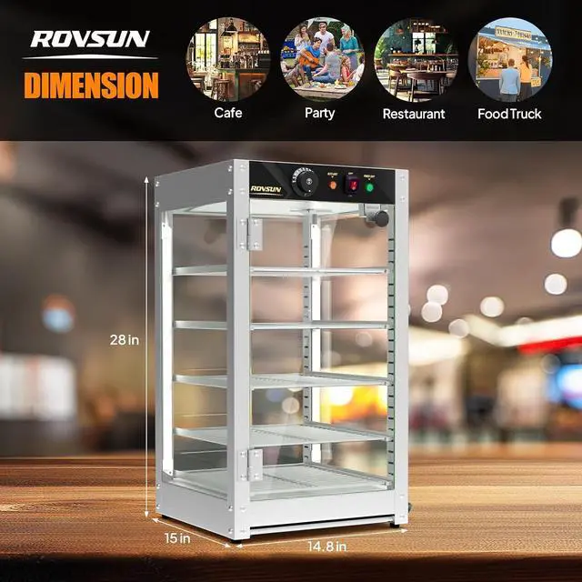 Alt view image 7 of 7 - Commercial Food Warmer Display with Tri-Colors and Adjustable Shelf, 5-Tier Electric Countertop Warmers for Hamburger, Chicken, Bread, Pizza Warmer in Restaurant, Cafe, Store 800W 86-185