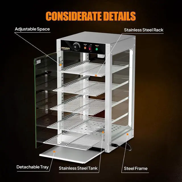 Alt view image 6 of 7 - Commercial Food Warmer Display with Tri-Colors and Adjustable Shelf, 5-Tier Electric Countertop Warmers for Hamburger, Chicken, Bread, Pizza Warmer in Restaurant, Cafe, Store 800W 86-185