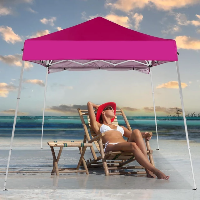 Alt view image 2 of 7 - 6x6 Pop Up Canopy Tent, Outdoor Foldable Easy Up Party Tent with 1 Sidewall, Slant Legs Portable Gazebo for Camping, Parties (Pink)