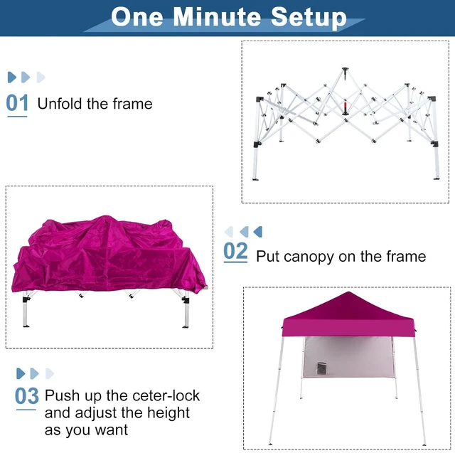 Alt view image 4 of 7 - 6x6 Pop Up Canopy Tent, Outdoor Foldable Easy Up Party Tent with 1 Sidewall, Slant Legs Portable Gazebo for Camping, Parties (Pink)