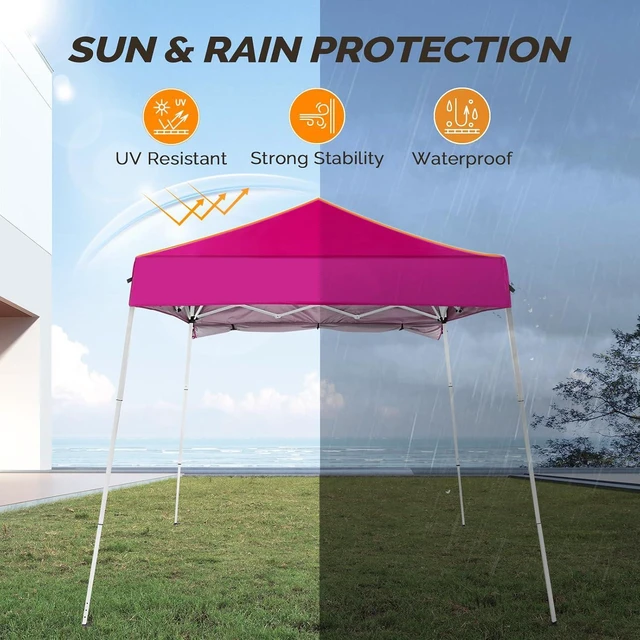 Alt view image 6 of 7 - 6x6 Pop Up Canopy Tent, Outdoor Foldable Easy Up Party Tent with 1 Sidewall, Slant Legs Portable Gazebo for Camping, Parties (Pink)