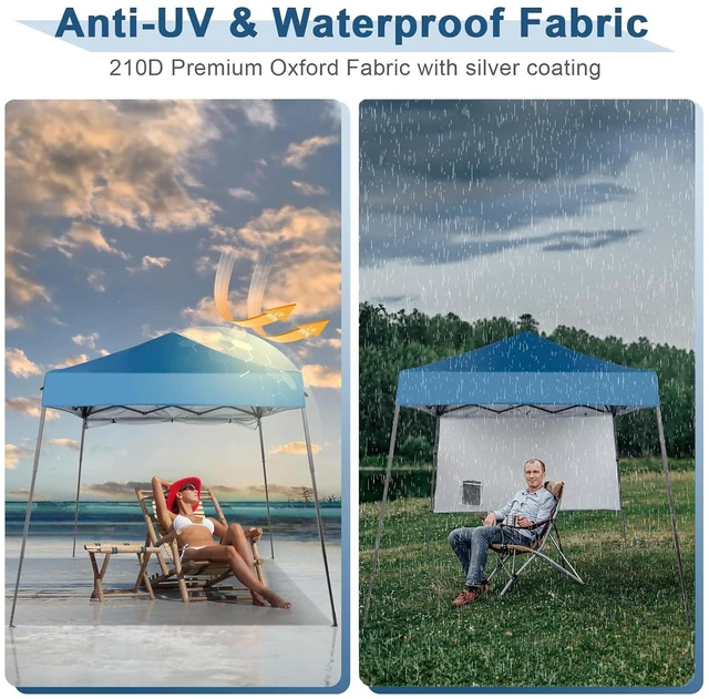 Alt view image 6 of 7 - 6x6 Pop Up Canopy Tent, Outdoor Foldable Easy Up Party Tent with 1 Sidewall, Slant Legs Portable Gazebo for Camping, Parties (Blue)
