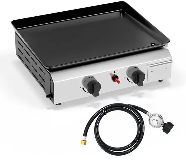 Main image of 2 Burner Portable Propane Griddle, 20,000BTU Gas Grill with Enameled Tray, Rolling Flat Top Gas Grill with Electronic Ignition & Regulator for Outdoor Camping Cooking BBQ