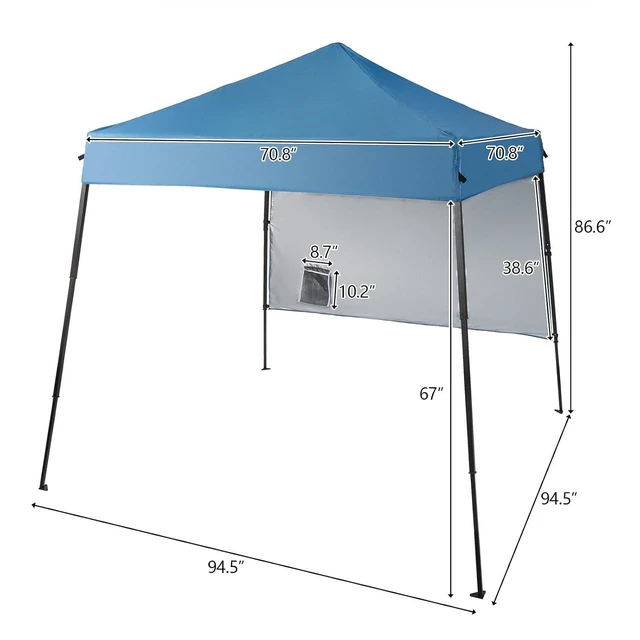 Alt view image 3 of 7 - 6x6 Pop Up Canopy Tent, Outdoor Foldable Easy Up Party Tent with 1 Sidewall, Slant Legs Portable Gazebo for Camping, Parties (Blue)