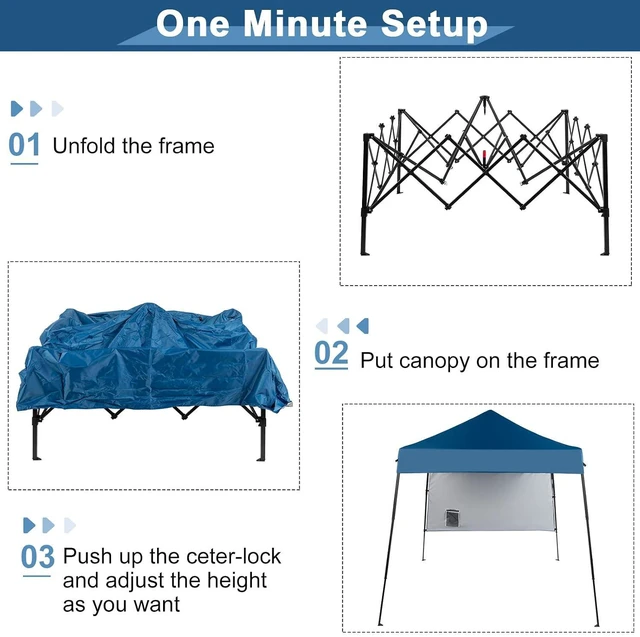 Alt view image 4 of 7 - 6x6 Pop Up Canopy Tent, Outdoor Foldable Easy Up Party Tent with 1 Sidewall, Slant Legs Portable Gazebo for Camping, Parties (Blue)