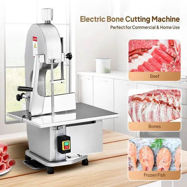 Alt view image 2 of 7 - 1500W Electric Bone Saw Machine, 0.16-7.9Inch Cutting Thickness Frozen Meat Cutter with 6 Saw Blades, Commercial Bandsaw Machine Stainless Steel 19.4 x 15.2 In Table for Chicken Fish Beef