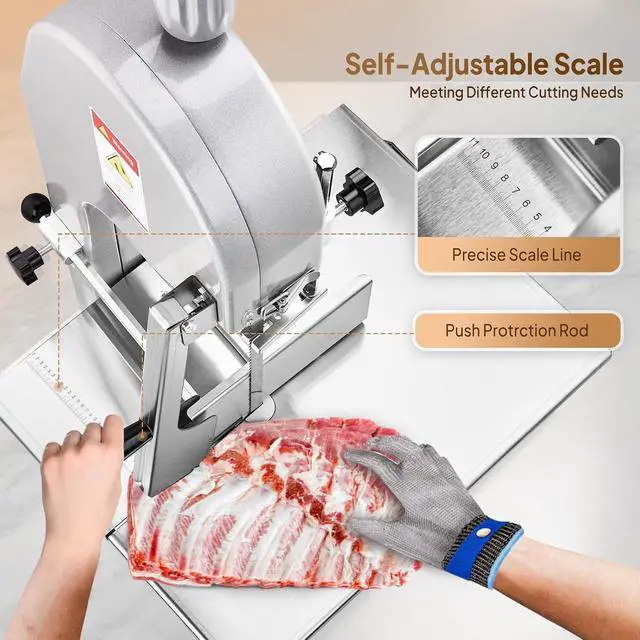 Alt view image 3 of 7 - 1500W Electric Bone Saw Machine, 0.16-7.9Inch Cutting Thickness Frozen Meat Cutter with 6 Saw Blades, Commercial Bandsaw Machine Stainless Steel 19.4 x 15.2 In Table for Chicken Fish Beef