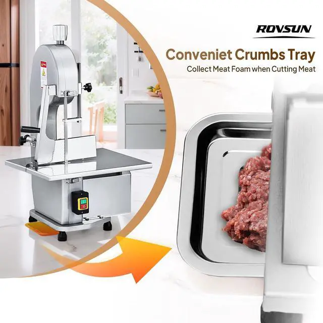 Alt view image 5 of 7 - 1500W Electric Bone Saw Machine, 0.16-7.9Inch Cutting Thickness Frozen Meat Cutter with 6 Saw Blades, Commercial Bandsaw Machine Stainless Steel 19.4 x 15.2 In Table for Chicken Fish Beef