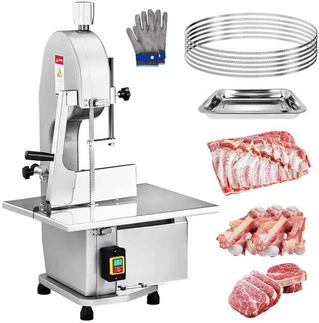 Main image of 1500W Electric Bone Saw Machine, 0.16-7.9Inch Cutting Thickness Frozen Meat Cutter with 6 Saw Blades, Commercial Bandsaw Machine Stainless Steel 19.4 x 15.2 In Table for Chicken Fish Beef