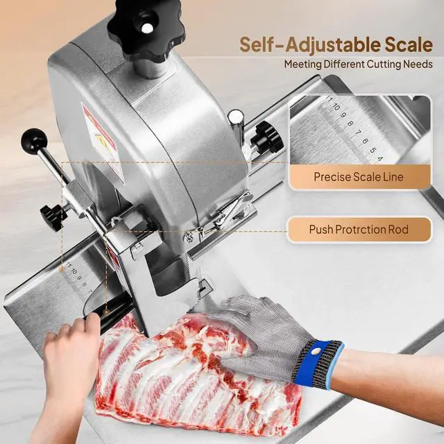 Alt view image 3 of 7 - 750W Electric Bone Saw Machine,0.16-7.9Inch Cutting Thickness Frozen Meat Cutter with 6 Saw Blades, Commercial Bandsaw Machine Stainless Steel 18.5 x 12.4 In Table for Chicken Fish Beef