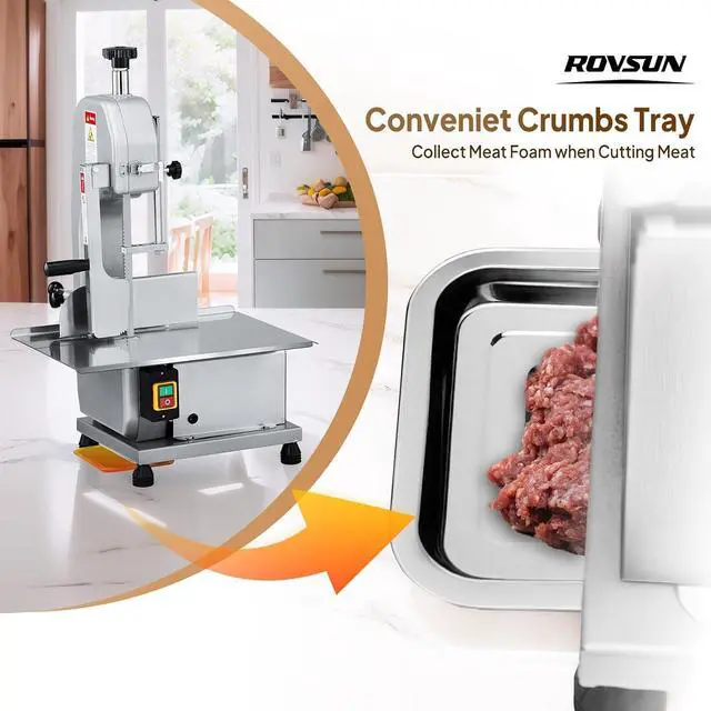 Alt view image 5 of 7 - 750W Electric Bone Saw Machine,0.16-7.9Inch Cutting Thickness Frozen Meat Cutter with 6 Saw Blades, Commercial Bandsaw Machine Stainless Steel 18.5 x 12.4 In Table for Chicken Fish Beef