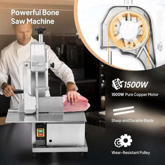 Alt view image 4 of 7 - 750W Electric Bone Saw Machine,0.16-7.9Inch Cutting Thickness Frozen Meat Cutter with 6 Saw Blades, Commercial Bandsaw Machine Stainless Steel 18.5 x 12.4 In Table for Chicken Fish Beef