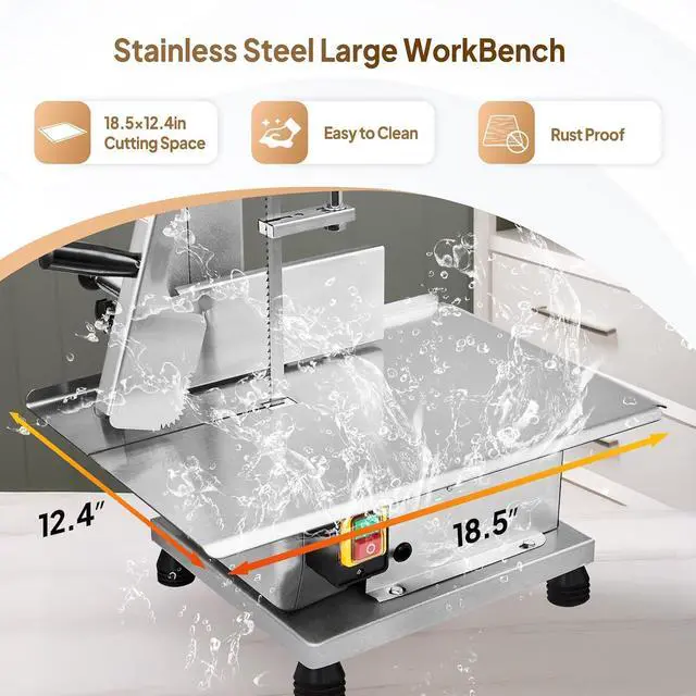 Alt view image 7 of 7 - 750W Electric Bone Saw Machine,0.16-7.9Inch Cutting Thickness Frozen Meat Cutter with 6 Saw Blades, Commercial Bandsaw Machine Stainless Steel 18.5 x 12.4 In Table for Chicken Fish Beef