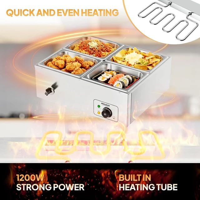 Alt view image 2 of 7 - 42.3 QT 4 Pan Commercial Electric Food Warmer, Counter Top Electric Bain-Marie with Warming Plate, Steam Table Food Warmer for Catering, Parties Buffet and Restaurant, Stainless Steel, 1200W