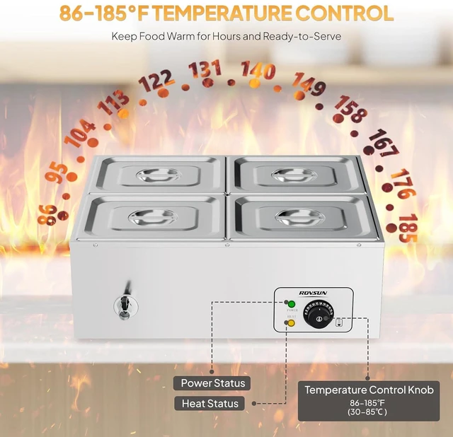 Alt view image 3 of 7 - 42.3 QT 4 Pan Commercial Electric Food Warmer, Counter Top Electric Bain-Marie with Warming Plate, Steam Table Food Warmer for Catering, Parties Buffet and Restaurant, Stainless Steel, 1200W