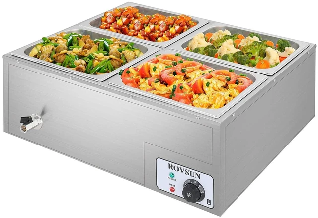 Main image of 42.3 QT 4 Pan Commercial Electric Food Warmer, Counter Top Electric Bain-Marie with Warming Plate, Steam Table Food Warmer for Catering, Parties Buffet and Restaurant, Stainless Steel, 1200W