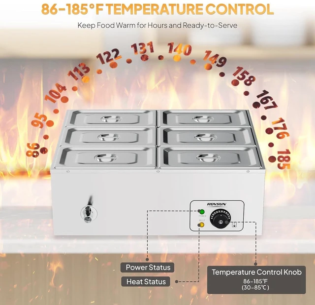 Alt view image 3 of 7 - 42.3 QT 6 Pan Commercial Electric Food Warmer, Counter Top Electric Bain-Marie with Warming Plate, Steam Table Food Warmer for Catering, Parties Buffet and Restaurant, Stainless Steel, 1200W