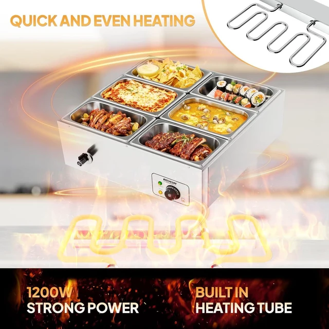 Alt view image 2 of 7 - 42.3 QT 6 Pan Commercial Electric Food Warmer, Counter Top Electric Bain-Marie with Warming Plate, Steam Table Food Warmer for Catering, Parties Buffet and Restaurant, Stainless Steel, 1200W