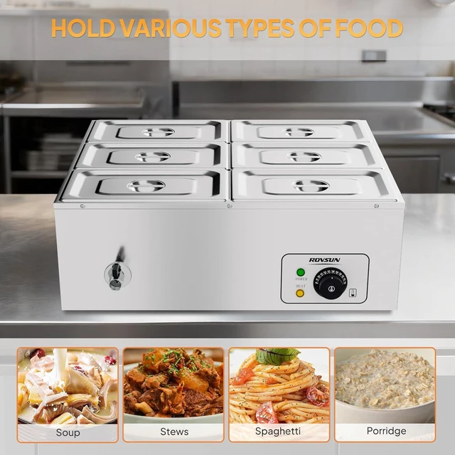 Alt view image 6 of 7 - 42.3 QT 6 Pan Commercial Electric Food Warmer, Counter Top Electric Bain-Marie with Warming Plate, Steam Table Food Warmer for Catering, Parties Buffet and Restaurant, Stainless Steel, 1200W