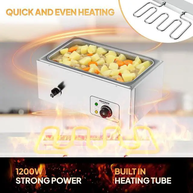 Alt view image 2 of 7 - 21 QT Full Pan Commercial Electric Food Warmer, Counter Top Electric Bain-Marie with Warming Plate, Steam Table Food Warmer for Catering, Parties Buffet and Restaurant, Stainless Steel, 1200W