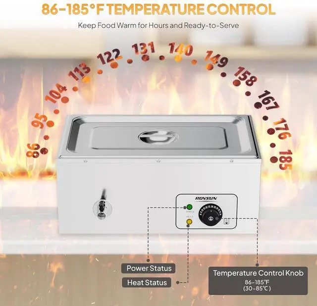 Alt view image 3 of 7 - 21 QT Full Pan Commercial Electric Food Warmer, Counter Top Electric Bain-Marie with Warming Plate, Steam Table Food Warmer for Catering, Parties Buffet and Restaurant, Stainless Steel, 1200W