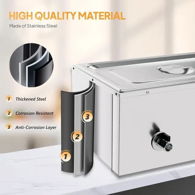 Alt view image 4 of 7 - 21 QT Full Pan Commercial Electric Food Warmer, Counter Top Electric Bain-Marie with Warming Plate, Steam Table Food Warmer for Catering, Parties Buffet and Restaurant, Stainless Steel, 1200W