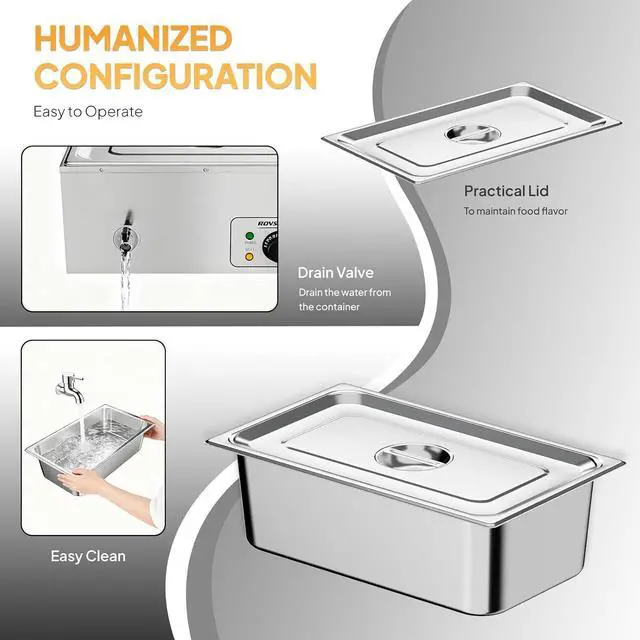 Alt view image 5 of 7 - 21 QT Full Pan Commercial Electric Food Warmer, Counter Top Electric Bain-Marie with Warming Plate, Steam Table Food Warmer for Catering, Parties Buffet and Restaurant, Stainless Steel, 1200W