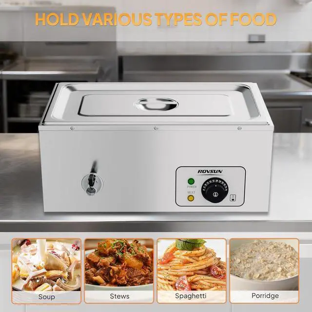 Alt view image 6 of 7 - 21 QT Full Pan Commercial Electric Food Warmer, Counter Top Electric Bain-Marie with Warming Plate, Steam Table Food Warmer for Catering, Parties Buffet and Restaurant, Stainless Steel, 1200W