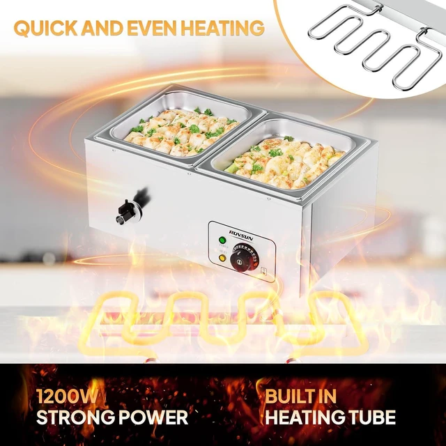 Alt view image 2 of 7 - 21 QT 2 Pan Commercial Electric Food Warmer, Counter Top Electric Bain-Marie with Warming Plate, Steam Table Food Warmer for Catering, Parties Buffet and Restaurant, Stainless Steel, 1200W