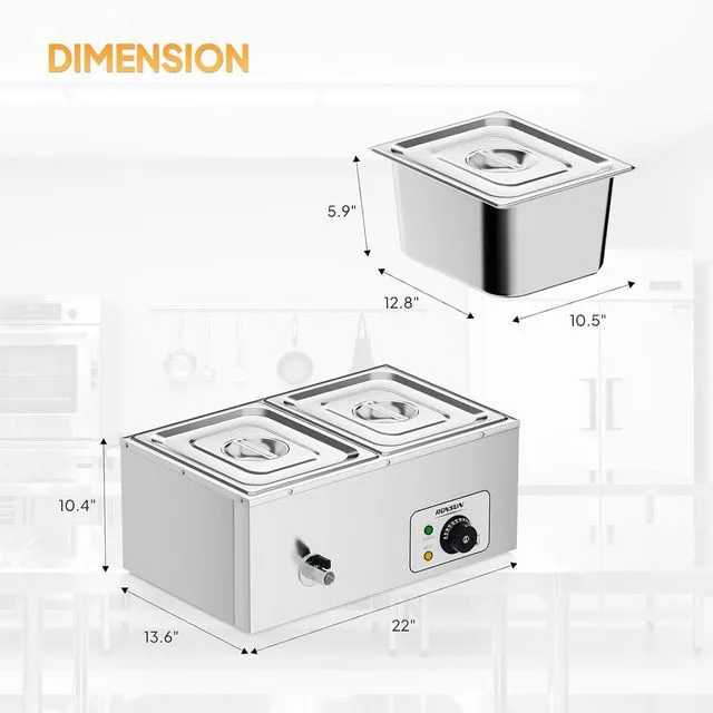 Alt view image 7 of 7 - 21 QT 2 Pan Commercial Electric Food Warmer, Counter Top Electric Bain-Marie with Warming Plate, Steam Table Food Warmer for Catering, Parties Buffet and Restaurant, Stainless Steel, 1200W