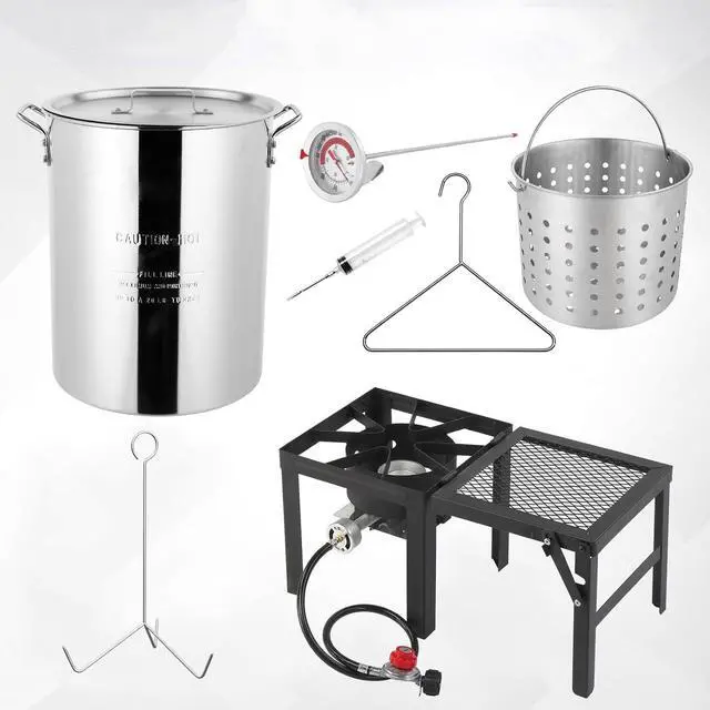 Main image of 30QT Turkey Fryer with Basket and Propane Gas Burner Set, Seafood Boil Pot, Crawfish Boiler, Aluminum Turkey Deep Fryer with Basket and Burner for Outdoor Cooking, For Boiling and Frying