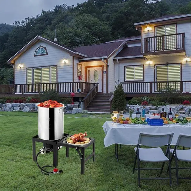Alt view image 7 of 7 - 30QT Turkey Fryer with Basket and Propane Gas Burner Set, Seafood Boil Pot, Crawfish Boiler, Aluminum Turkey Deep Fryer with Basket and Burner for Outdoor Cooking, For Boiling and Frying