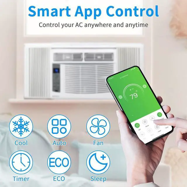 Alt view image 2 of 7 - WIFI-Enabled 6000 BTU Air Conditioner Window Unit, Energy Saving Room Air Conditioner, AC Unit with Remote Control & Timer Function Ideal for Rooms up to 250 Square Feet, 115V/60Hz, White