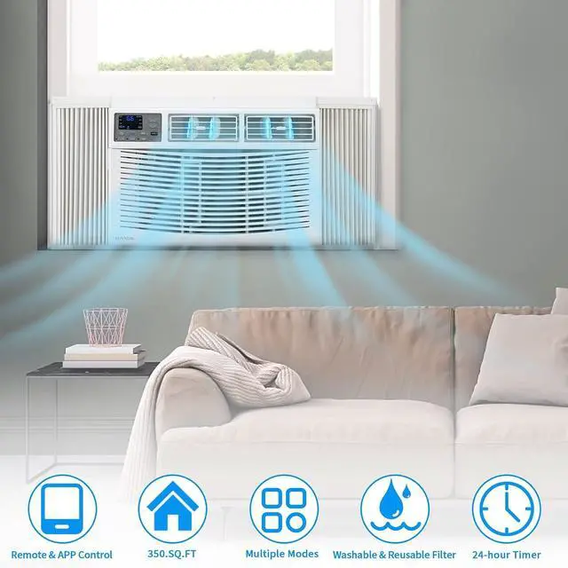 Alt view image 2 of 7 - WIFI-Enabled 10000BTU Air Conditioner Window Unit, Energy Saving Room Air Conditioner, AC Unit with Remote Control & Timer Function Ideal for Rooms up to 450 Square Feet, 115V/60Hz, White