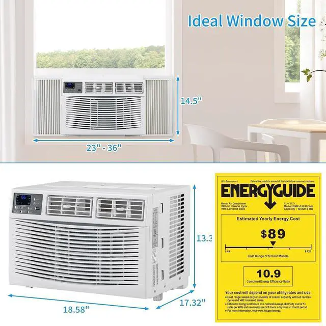 Alt view image 6 of 7 - WIFI-Enabled 10000BTU Air Conditioner Window Unit, Energy Saving Room Air Conditioner, AC Unit with Remote Control & Timer Function Ideal for Rooms up to 450 Square Feet, 115V/60Hz, White