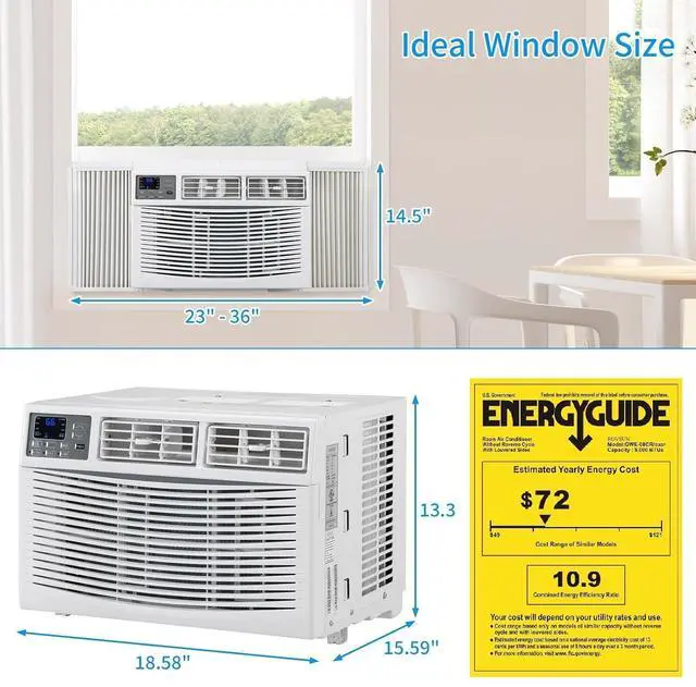 Alt view image 6 of 7 - WIFI-Enabled 8000 BTU Air Conditioner Window Unit, Energy Saving Room Air Conditioner, AC Unit with Remote Control & Timer Function Ideal for Rooms up to 350 Square Feet, 115V/60Hz, White